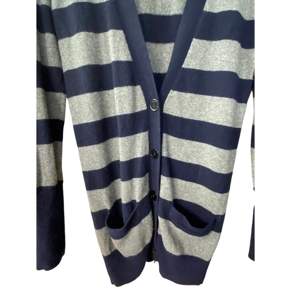Vince cashmere striped button cardigan navy and grey EUC - Picture 3 of 7